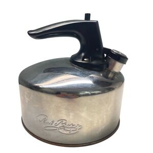 VTG Paul Revere 1801 Tea Kettle Stainless Steel‎ 6 Cups Black Copper Bottom